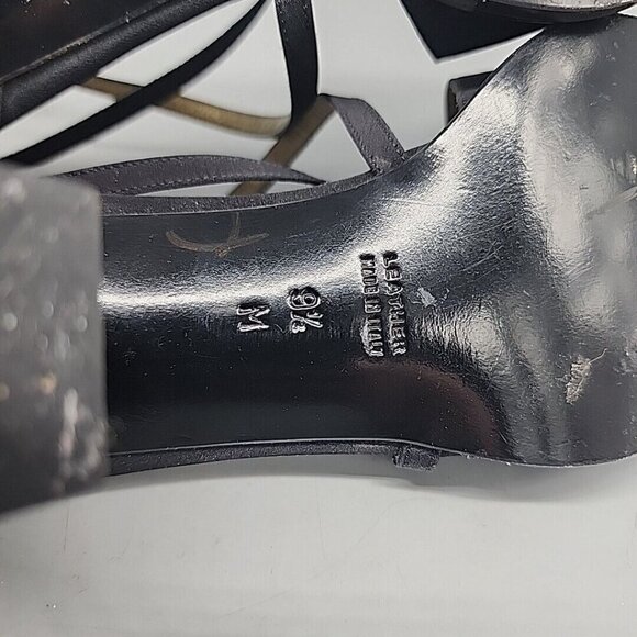 yves saint laurent Leather women's 9.5 black block heel strappy shoe open toe - Picture 7 of 8